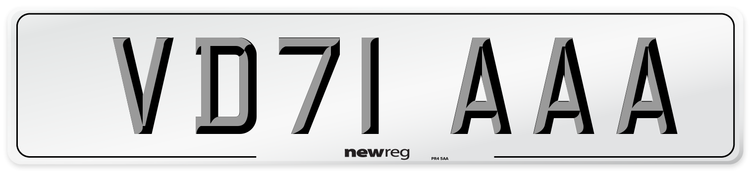 VD71 AAA Number Plate from New Reg